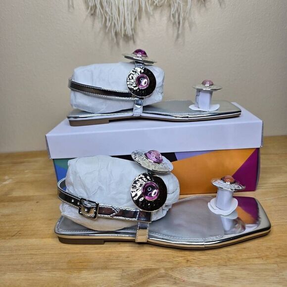 Katty Perry The Camie Pink Stone Sandal Silver Size 6 - Picture 10 of 14